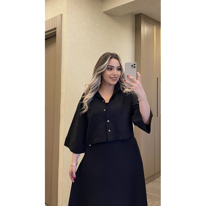 Keten Siyah Elbise Ceket Takım