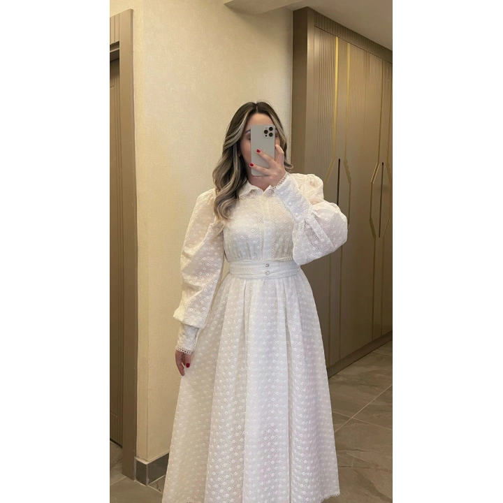 Dantel Motifli Brode Elbise