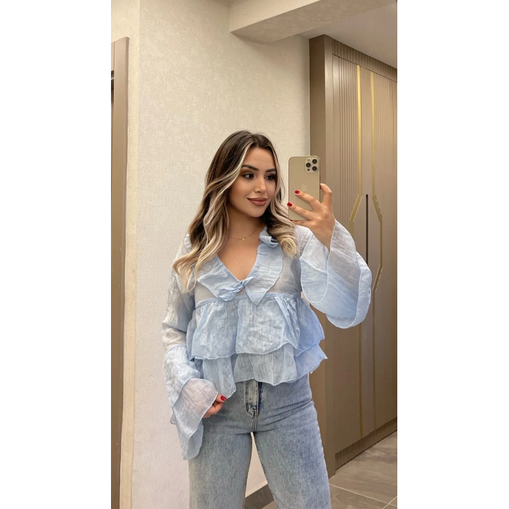 Bebe Mavi Fırfırlı Bluz