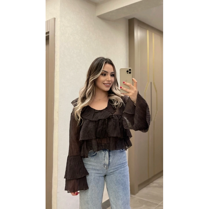 Acı Kahve Fırfırlı Bluz