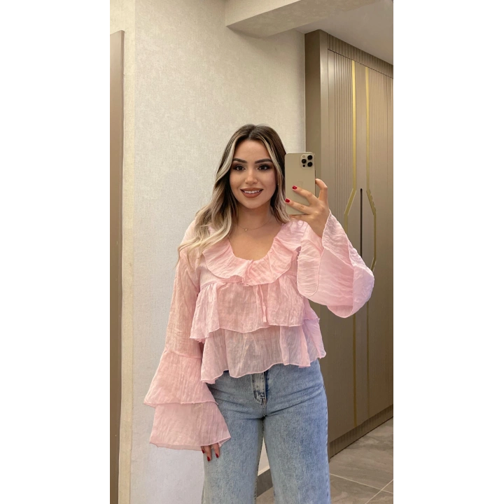 Pembe Fırfırlı Bluz