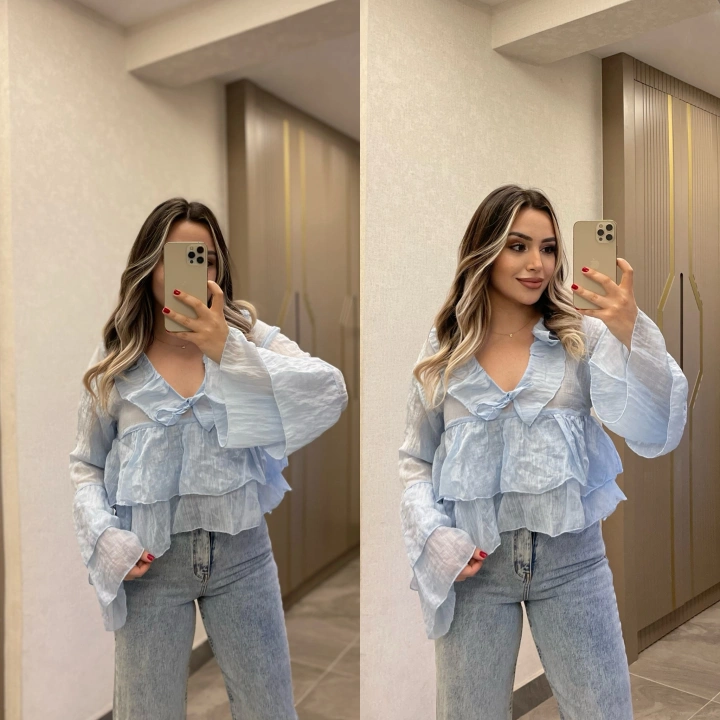 Bebe Mavi Fırfırlı Bluz