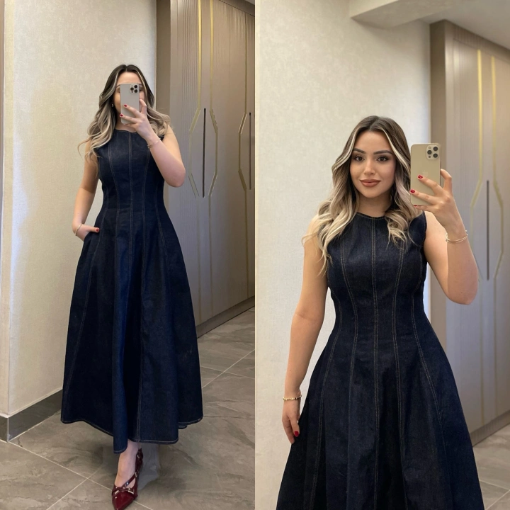 Dark Blue Denim Elbise