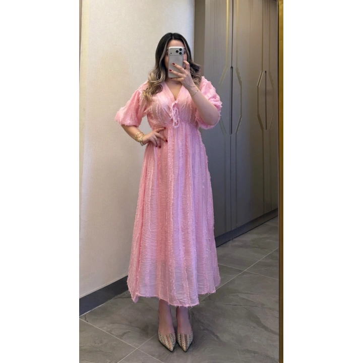 Püsküllü Pembe Elbise