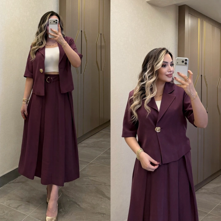Mürdüm Etek Blazer Ceket Takım