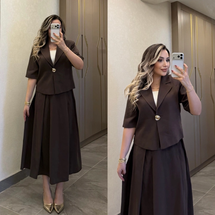 Acı Kahve Etek Blazer Ceket Takım