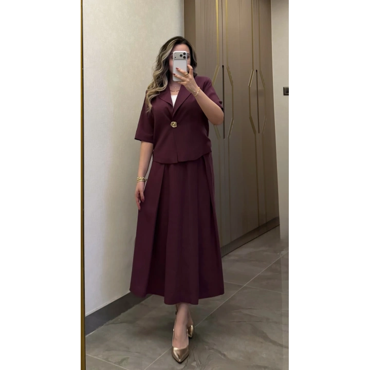 Mürdüm Etek Blazer Ceket Takım