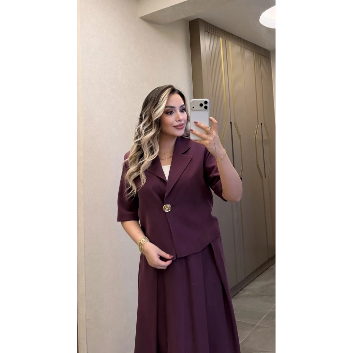 Mürdüm Etek Blazer Ceket Takım