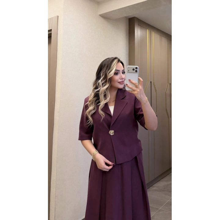 Mürdüm Etek Blazer Ceket Takım