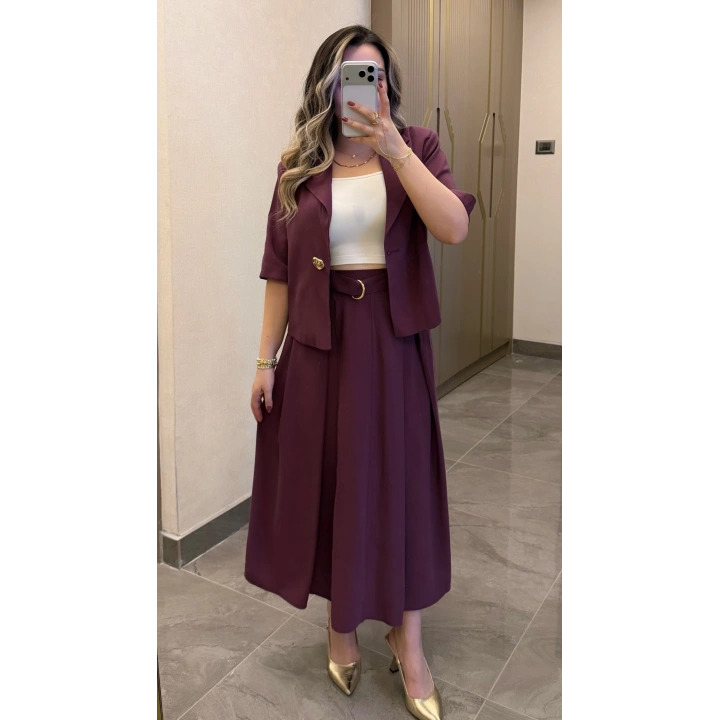 Mürdüm Etek Blazer Ceket Takım