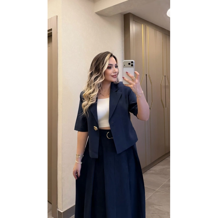 Lacivert Etek Blazer Ceket Takım
