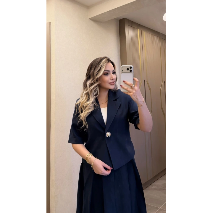 Lacivert Etek Blazer Ceket Takım