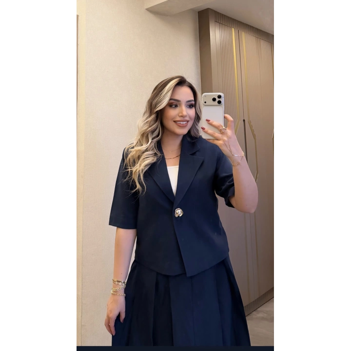 Lacivert Etek Blazer Ceket Takım
