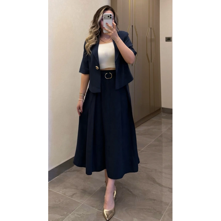 Lacivert Etek Blazer Ceket Takım