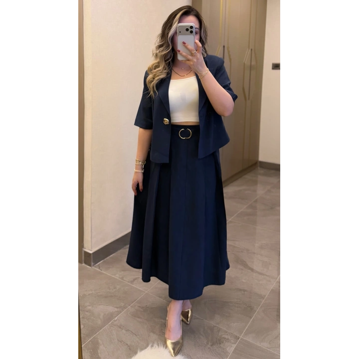 Lacivert Etek Blazer Ceket Takım