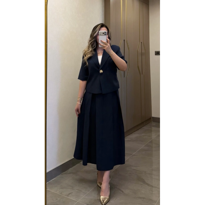 Lacivert Etek Blazer Ceket Takım