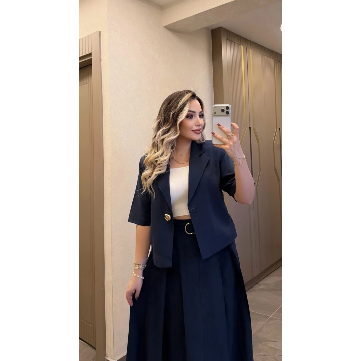 Lacivert Etek Blazer Ceket Takım
