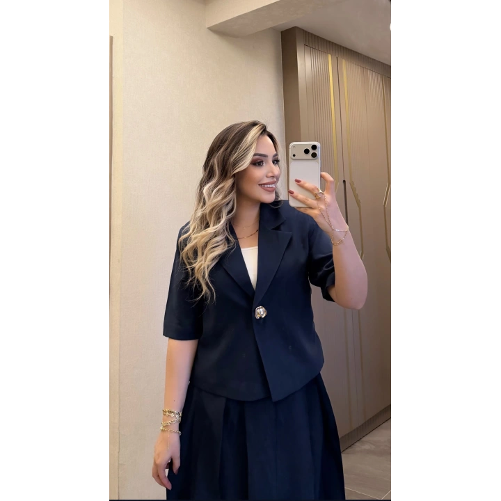 Lacivert Etek Blazer Ceket Takım