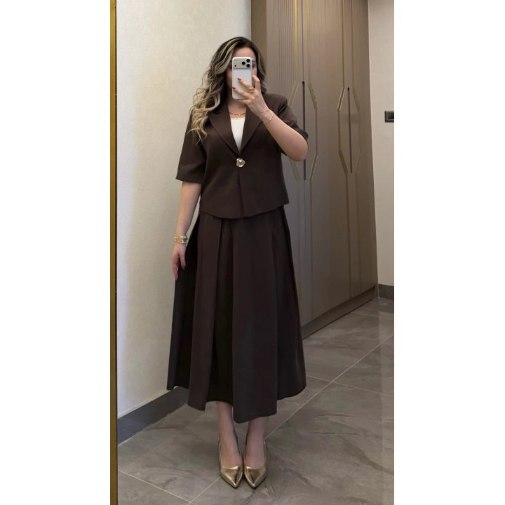 Acı Kahve Etek Blazer Ceket Takım