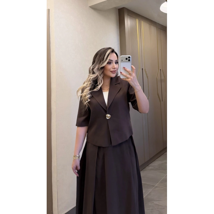 Acı Kahve Etek Blazer Ceket Takım