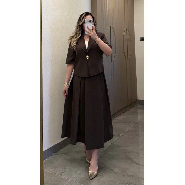 Acı Kahve Etek Blazer Ceket Takım