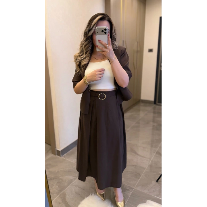 Acı Kahve Etek Blazer Ceket Takım