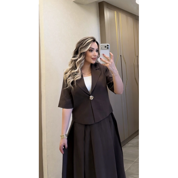 Acı Kahve Etek Blazer Ceket Takım
