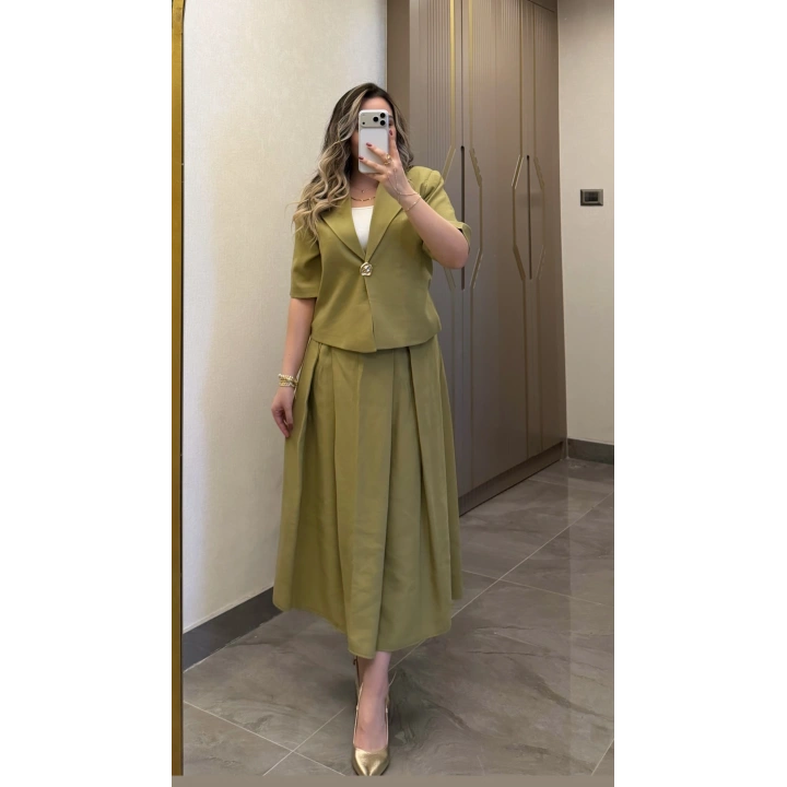 Yeşil Etek Blazer Ceket Takım