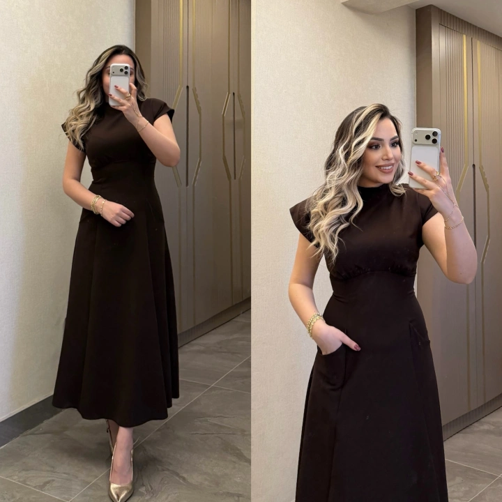 Göğüs Büzgülü Acı Kahve Elbise