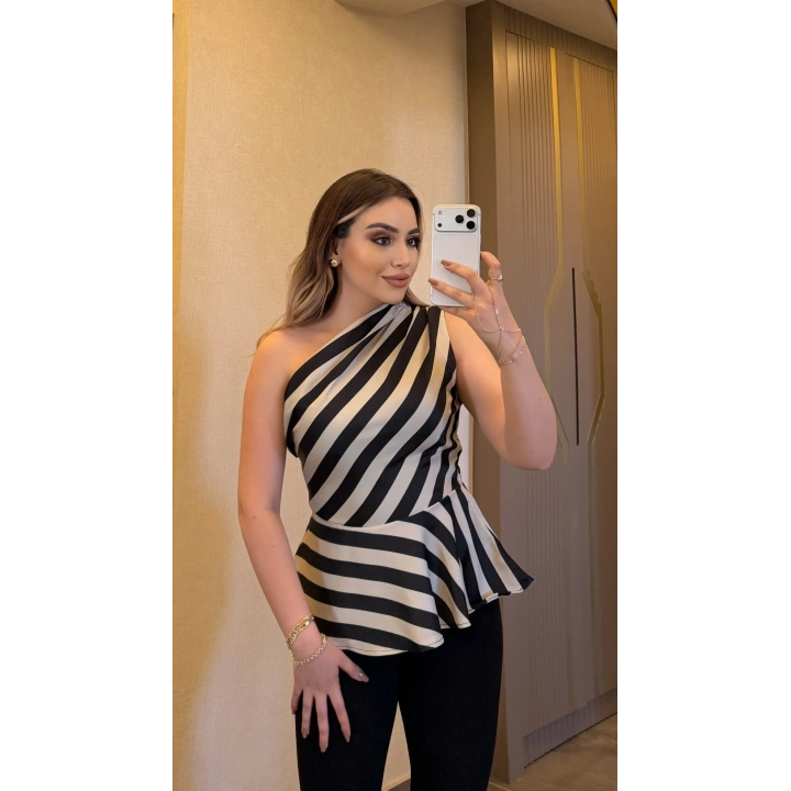 Zebra Desen Tek Omuz Bluz