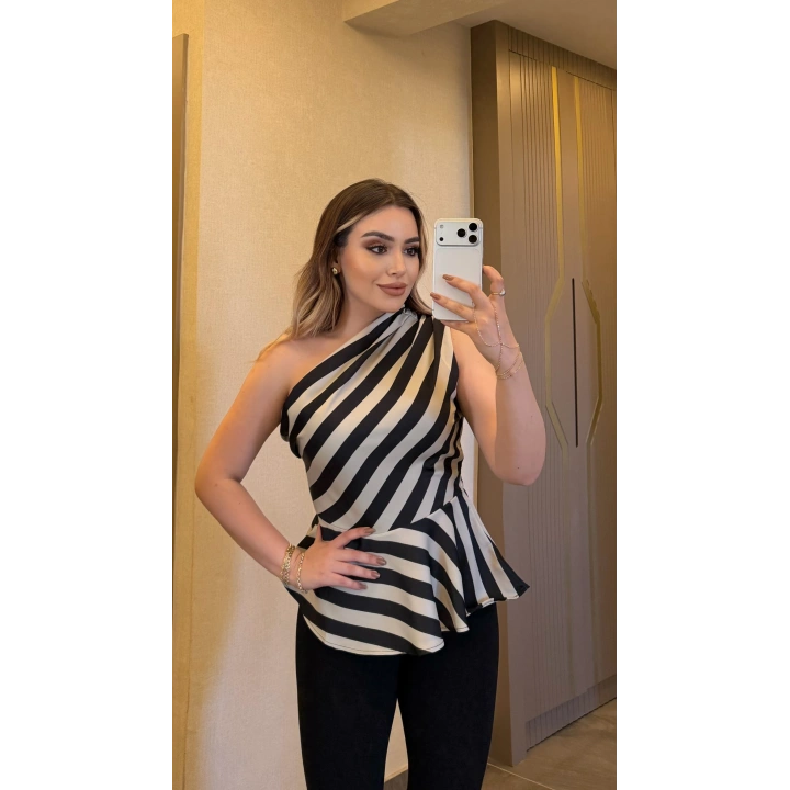 Zebra Desen Tek Omuz Bluz