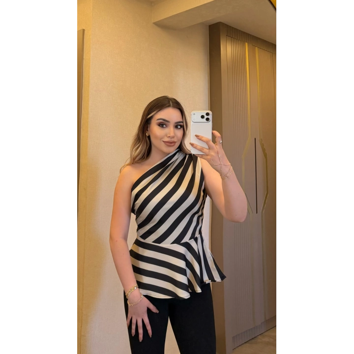Zebra Desen Tek Omuz Bluz