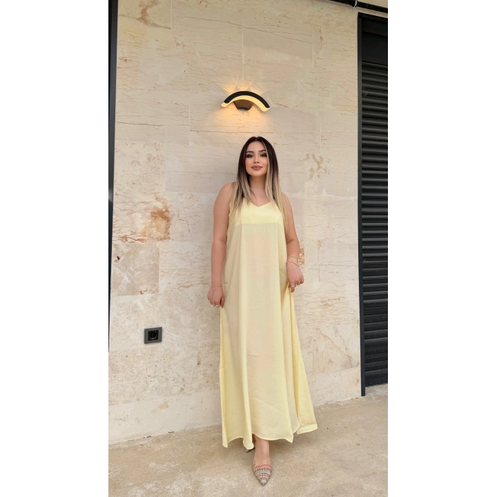 Sarı Askılı Tensel Elbise