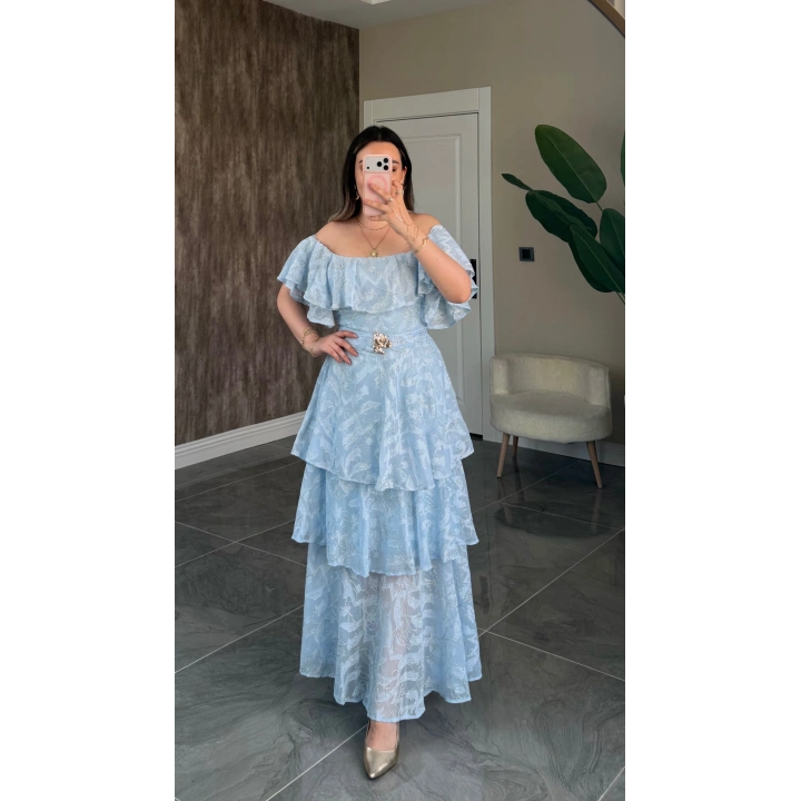 Bebe Mavi Katkatlı Fırfırlı Elbise