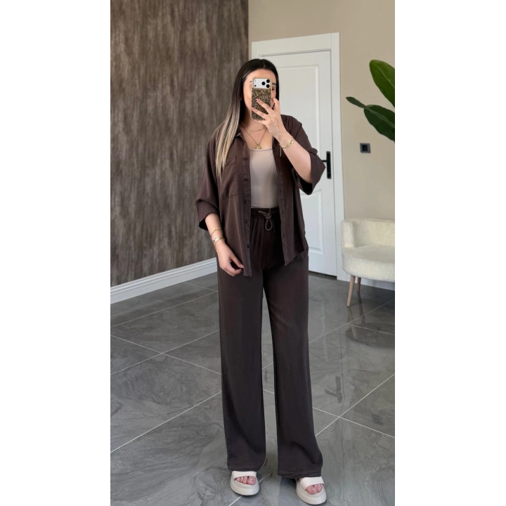 Acı Kahve Tensel Gömlek Pantolon Takım