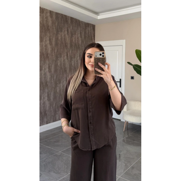 Acı Kahve Tensel Gömlek Pantolon Takım