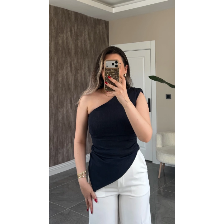 Tek Omuz Denim Bluz