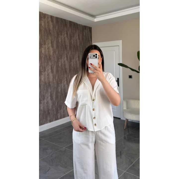Beyaz Tensel Gömlek Pantolon Takım