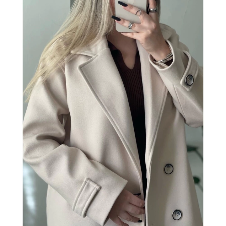 Blazer Model Taş Rengi Kaşe Kaban