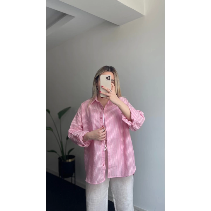 Çizgili Pembe Gömlek