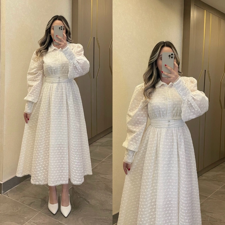 Dantel Motifli Brode Elbise