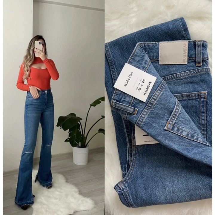 Dizi Yırtık Slim Flare Jean