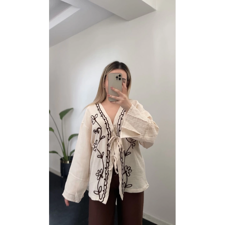 Nakışlı Müslin Kimono