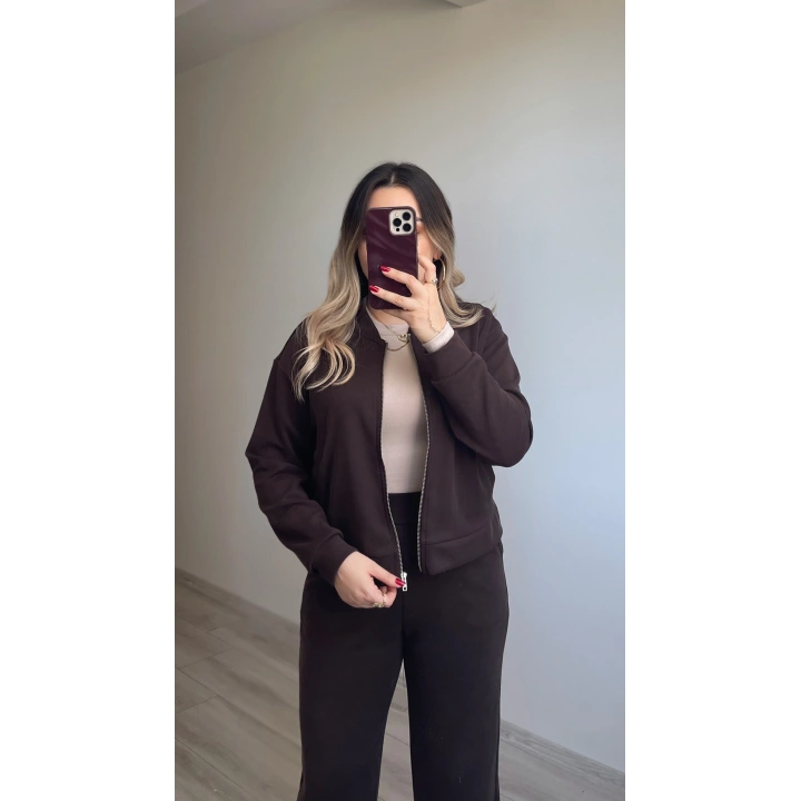 Oysh Bomber Ceketli Acı Kahve Eşofman Takımı