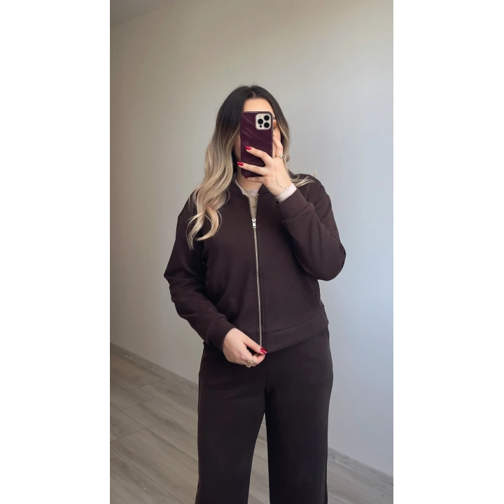 Oysh Bomber Ceketli Acı Kahve Eşofman Takımı