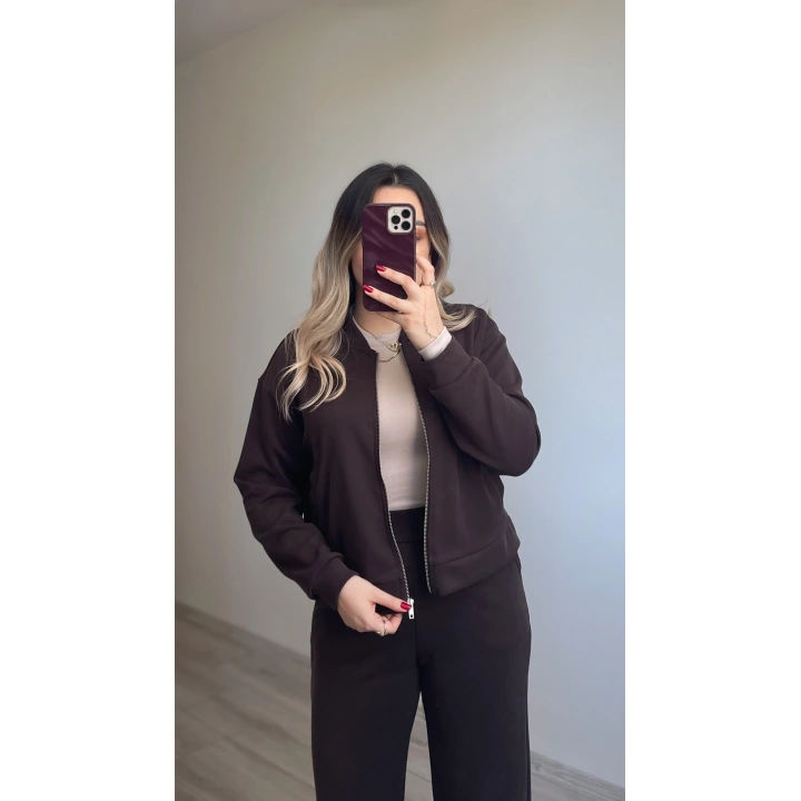 Oysh Bomber Ceketli Acı Kahve Eşofman Takımı