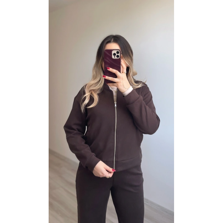 Oysh Bomber Ceketli Acı Kahve Eşofman Takımı