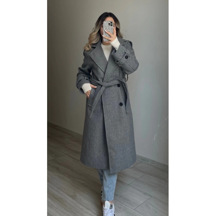 Premium Kaşe Kaban Gri