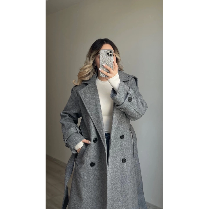 Premium Kaşe Kaban Gri