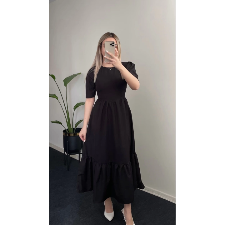Siyah Poplin Prenses Elbise